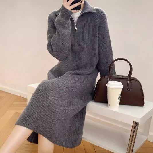 Retro Lange Fashion Jurk met Rits