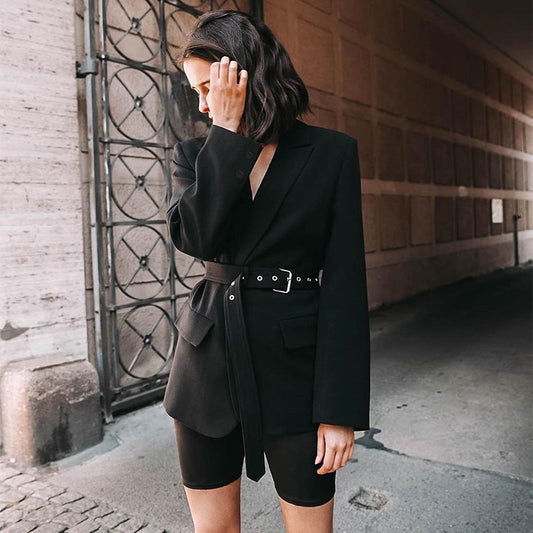 Blazer Zwart Chique Met Riem